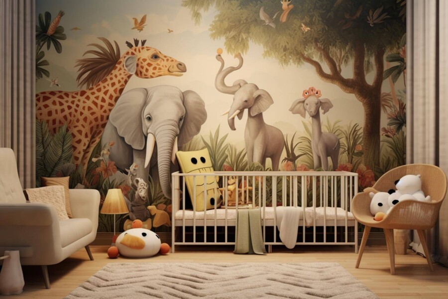 Łóżeczko dziecięce safari żyrafa białe 120x60 które zachwyca wnętrze pokoju malucha